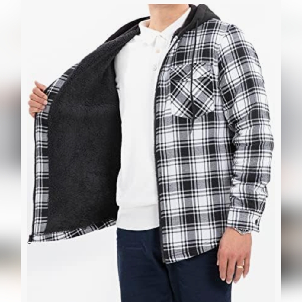Plaid Hooded Jacket - Black and White/ Size Large/ Nwt - Picture 8 of 8